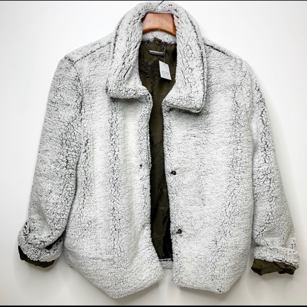 JOU JOU Grey Teddy Bear Sherpa Jacket Medium NWT